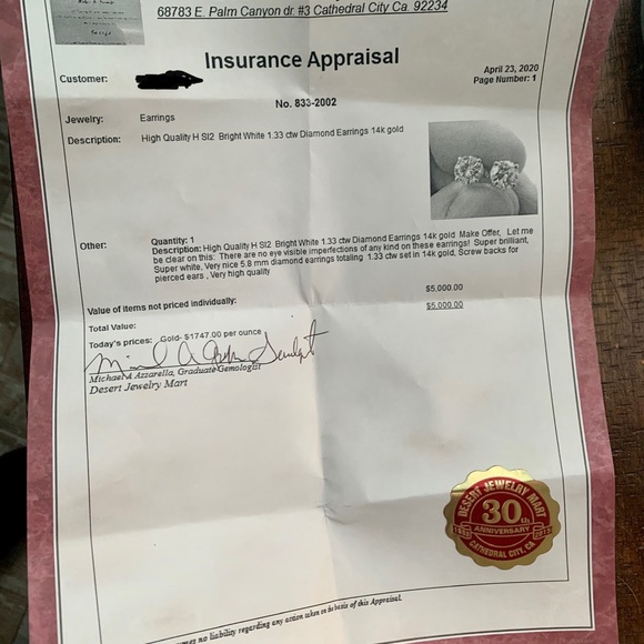 Diamond earrings H Sl2 Bright White 1.33 ctw 14k - Picture 7 of 7